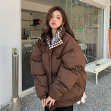 2024 Winter New Style Lazy Down Cotton Clothes Female Loose Standing Collar Short Cotton-Padded Jacket And Thick Bread Batch-Outfit