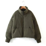 Stand-up Collar Zipper Pocket Padded Jacket-Outfit