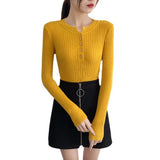 Zingj And Winter Design Round Collar Leaky Clavicle Knitted Bottomed Shirt A Slim Short Pit Striped Thin Sweater Button