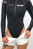 Autumn Fitness Long Sleeve Bodysuit Women Turtleneck Body Reflective Stripe Bodycon Jumpsuit Zipper Workout