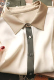 Up Office Silk Blouse Fashion Women Three-color Patchwork Silk Shirt Mulberry Lady Long Sleeve Tops Elegant Clothes