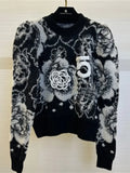 Winter Pearl Diamond Rose Cashmere Sweater Luxury Jumpers Women Crochet Figure 5 Jacquard Knitted Pullovers