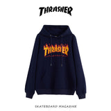 Fall New American Version Of Classic Flame Hooded Hoodie Men's Round Collar Loose Couple Hooded Jacket Ins