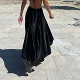 Zingj Fashion Solid Color A-Line Skirt 2023 Summer New Flower Bud Silhouette Satin Hanging Feeling Half Middle