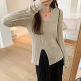 Sense Of Design For A Minority Split Sweater The New Autumn Style Shows A Thin V-Neck Long-Sleeved