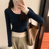 Style Jumper Color Minority Long-Sleeved Sweater Women's Autumn And Winter New Small Short Style Bottom Sweater