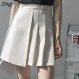 Women Summer Solid Fashion Pleated Korean Style Irregular High Waist New Slim All-match Streetwear College Female