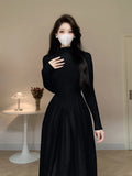 Zingj Korean Version Of The Semi-High Collar Slim And Slim, The Little Man With A Sense Of Advanced Splicing Knitted Bottomed Dress