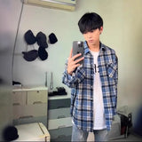 Blue Check-Shirt Loose Tide Brand Loose Couple Casual Long-Sleeved Plaid Shirt Jacket
