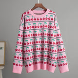 Zingj Neck Cherry Sweater Fall 2024 New Vintage Knit Cherry Round Neck