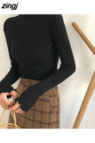 Spring Autumn Winter High Elastic Slim Sweater Women Turtleneck Ruched Women Sweater Fashion Solid Chic Knitted