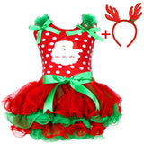 Dot Baby Girl Christmas Santa Dress Cartoon Snowman Print Tutu Red Long Sleeves Toddler Xmas Party Dress New Year