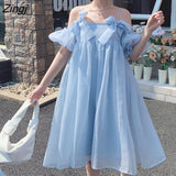 Dresses Women Student Sweet Fashionable Bow Solid Chic Lovely Girls All-match Leisure Summer Design