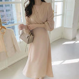 Zingj Luxury Wind Design Sense V Collar Receive Waist Show Thin Dress Female Summer New Foreign Style Pure Color In The Long Chiffon
