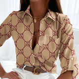 Turn-down Collar Elegant Women Blouse Casual Button Long Sleeve Autumn Tops Blusas Lady Chain Leopard Print Office
