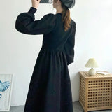 Floral Embroidery Long Dress Women Winter Sweater Bandage Dress Vintage Christmas Evening Party Dress for New Year