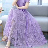 Midi Long Lace Skirts Spring Summer Elastic High Waist Female Mesh Pleated Skirt Fairy