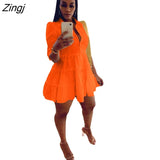Women Casual Lapel Collar Mini Dress Casual Solid Pleated Puff Sleeve Button Up Ruffled Hem Shirt Dresses Bohemian