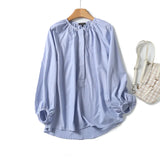 New French Commuter Style Girl's Bubble Sleeve Round Collar Shirt In