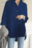 Long Sleeve White Blouse Fashion Spring Buttons Loose Clothes Office Women Tops Casual Cotton Irregular Long Shirt