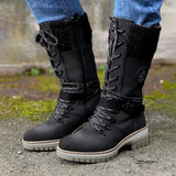 Zingj Medium-Sized Women's Boots 2024 Winter New Round Head Square Heel Leather Buckle Wool Spliced Martin