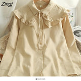 Lace Up Corduroy Shirt Women Korean Style Turn-down Collar Long Sleeve Blouses Spring Autumn Elegant Office Ladies