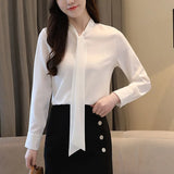 Women Blouse Spring 2023Long Sleeve Ribbon Bow Chiffon Women Shirts Korean Style Temperament Business Attire
