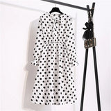 Summer Dress Women Lady Korean Style Vintage Floral Printed Cotton-Chiffon Shirt Dress Long Sleeve Bow Midi Dress