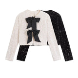 Winter New Women's Wear Temperament Light Ripe Sequins Bow Knot Short Style