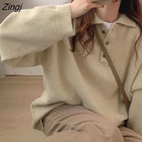Women Turn-down Collar Loose Teens College Simple All-match Fashionable Basic Spring Autumn Sweater Prevalent Ins