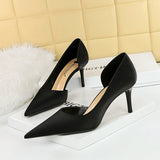 Zingj Korean Version Simple High Heel Shallow Heel Tip Side Hollow Out Professional OL Versatile High Heels Women's Singles