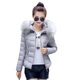 New Winter Dress Big Wool Collar Cotton-Padded Jacket Female Short Style Hooded Down Cotton-Padded Jacket Coat Fashion Slim Warm Cotton-Padded Jacket-Outfit
