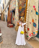 Printed Flare Sleeve Maxi Dress For Women Elegant Square Neck High Waist Split A-line Dresses Summer Lady Vacation
