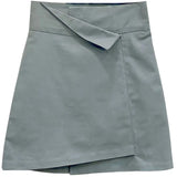 Women's White Irregular A-line Hip Skirt High Waist Slim Solid Short Above Knee Mini Skirt Trendy Sweet Preppy Style