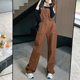 Dark Brown Denim Overalls For Women Clothes Casual 2023 Summer Jeans Jumpsuit Vintage Korean Female Playsuits Trousers