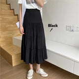 Summer Women Chiffon Skirts Vintage High Waist Elastic Patchwork White Black Chic Long Cake A-line Skirt for