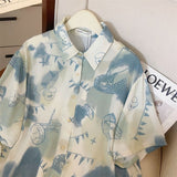 Elegant Women Blouses Cool Tops Chiffon Blouse Shirts Woman Summer 2023 Beach Top Unique Print Tie Dyed Short Sleeve