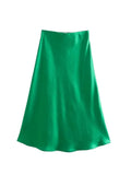 Sale Solid Satin Elastic Waist Women A-Line Skirt Summer Female Slim