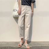 Zingj Waist Jeans Female 2024 New Autumn Thin Model Versatile Show Thin Loose Straight Tube Nine Points Trend White Pants-Outfit