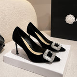 Zingj Buckle Diamond Black High Heels Women's 2023 Spring And Autumn New Professional Pointed French