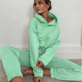 Sports 2 Pieces Set Sweatshirts Pullover Hoodies Pants Suit Home Sweatpants Trousers Outfits Solid Casual