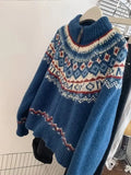 Blue Zipper Jacquard Knitted Cardigan- Outfit