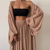 Soft Women Three Piece Set Fashion Wrap Cardigan Tops And High Waist Pants Suit Female Casual Simple Tracksuits