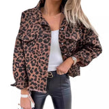 Zingj Women's New 2024 Autumn / Winter Leopard Print Denim Jacket