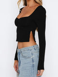 long-sleeved top with square neckline and
