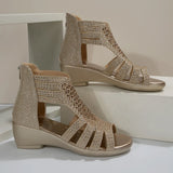 Zingj 2023 Summer New Large-Size Slope Heel Diamond Roman Sandals Women's Zipper Leisure
