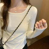Straighten Shoulder Long-Sleeved T-Shirt The New Autumn Style Is Slim, Slim, Slim And Short-Bottomed