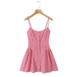 Gingham Plaid Strap Mini Dress-Outfit
