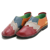 Zingj First Layer Cowhide Soft Soled Women's Shoes, National Style Color Leather Women's Singles Shoes, Beans Shoes, Middle-Aged Mother