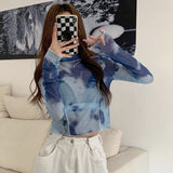 Sheer Mesh Top T-shirt Women Clothes Long Sleeve 2022 New Spring Summer Korean See Through Crop Top Tshirts Y2k
